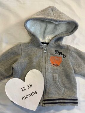 GAP Gray Hooded Zip Jacket with Orange Crest
